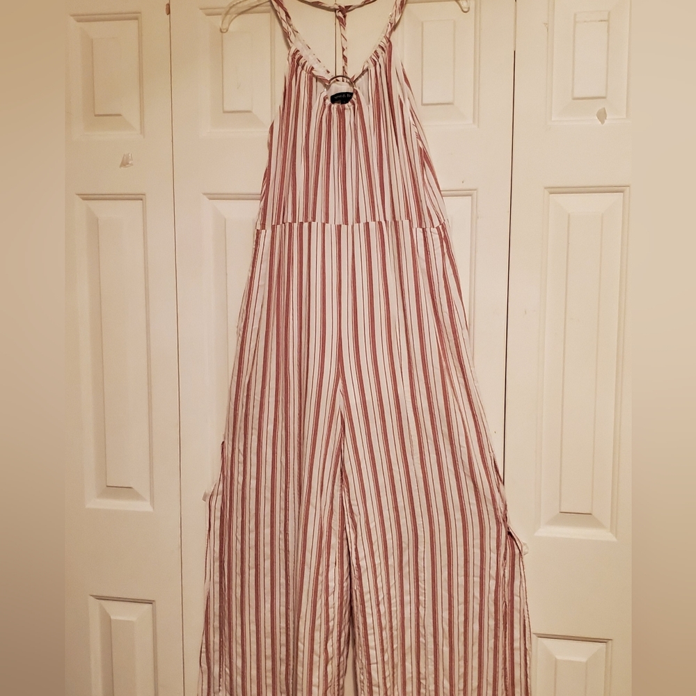 Strut & Bolt Stripped Jumpsuit Womens Small Flowy Wide leg Lined/ Tank Top